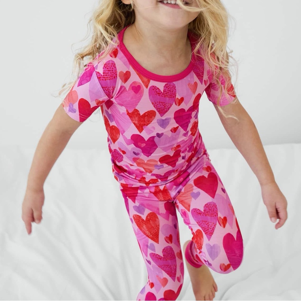 Little Sleepies Valentines Day Collection - Girls' Pink Heart Print Pajama Set